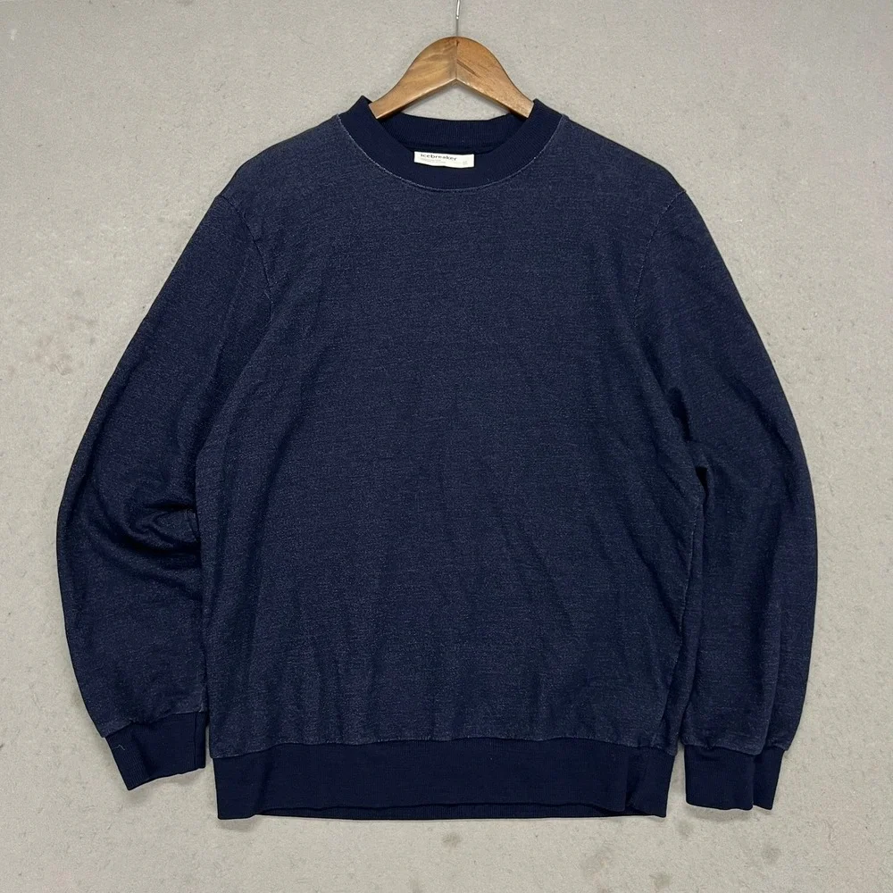 Icebreaker Mens Merino Wool Blend Sweatshirt Navy Blue Crewneck Size M Outdoor
